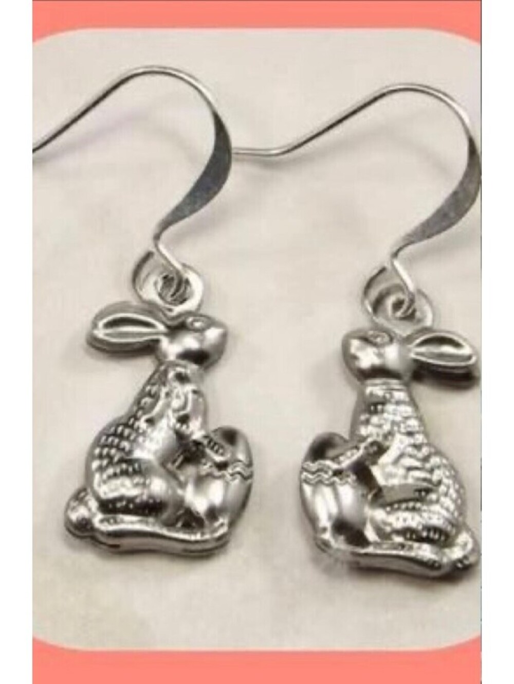 EASTER BUNNY RABBIT 3 D EARRINGS WITH EGG~CUTE EASTER GIFT~.925 STERLING HOOK